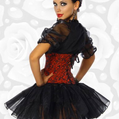 Onderbust taillecorset zwart barok print rood