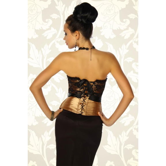 Corset goud met zwart kanten top