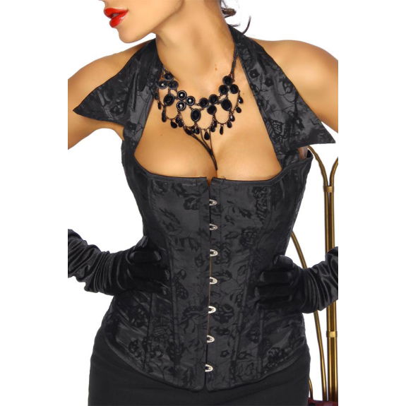 Zwart corset barokprint met kraag