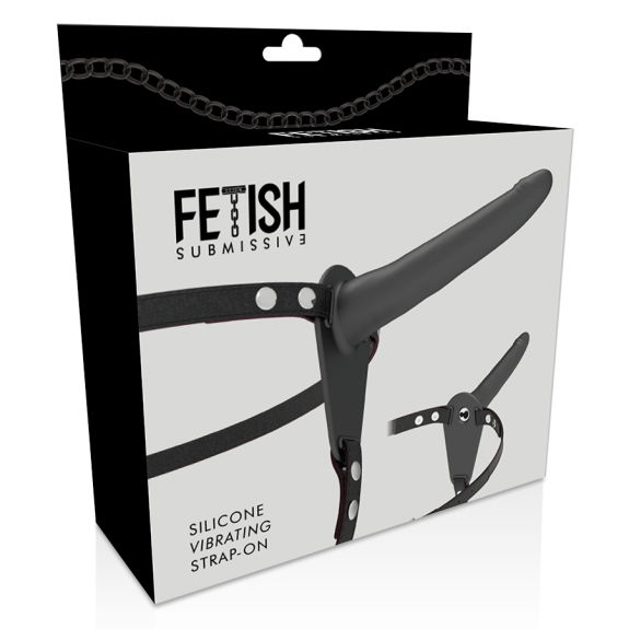 Submissieve Harnas met Vibrator - Zwart Siliconen 15 cm