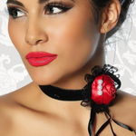 Ketting satijn roos en parels