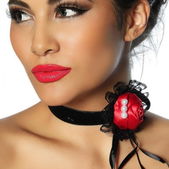 Ketting satijn roos en parels