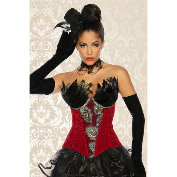 Burlesque corset zwart-rood