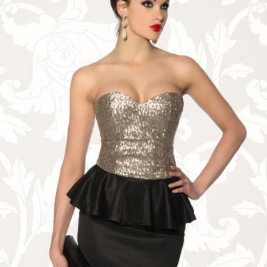 Strapless jurk met pailletten zwart