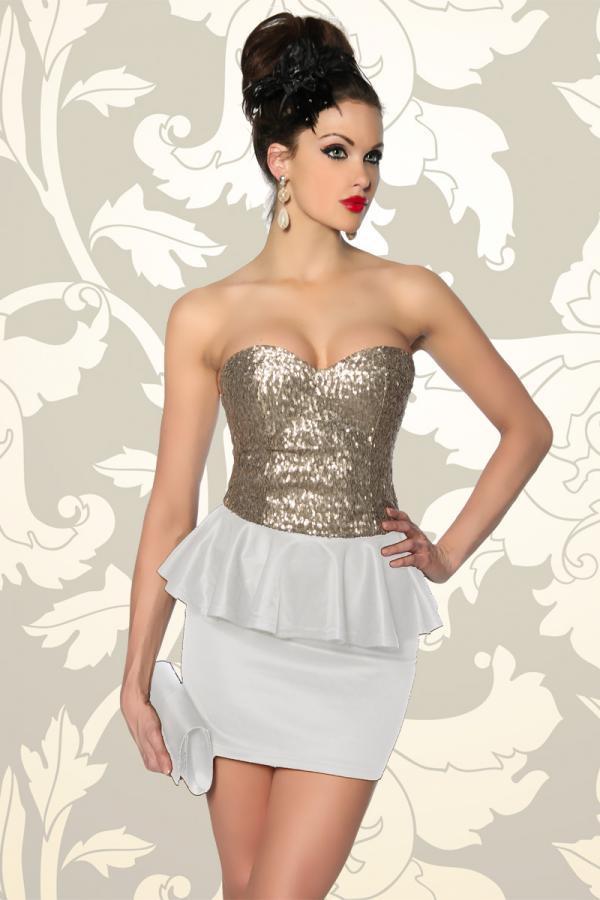 Strapless jurk met pailletten wit - afbeelding 4
