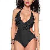 Monokini met franjes zwart