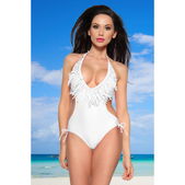 Monokini met franjes wit