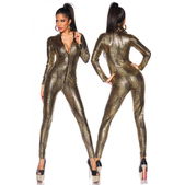 Wetlook jumpsuit krokodillenprint goud