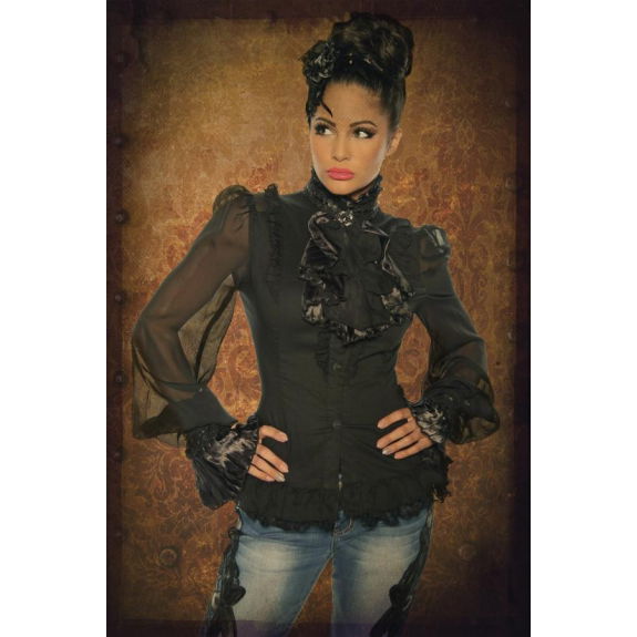 Blouse met jabot zwart