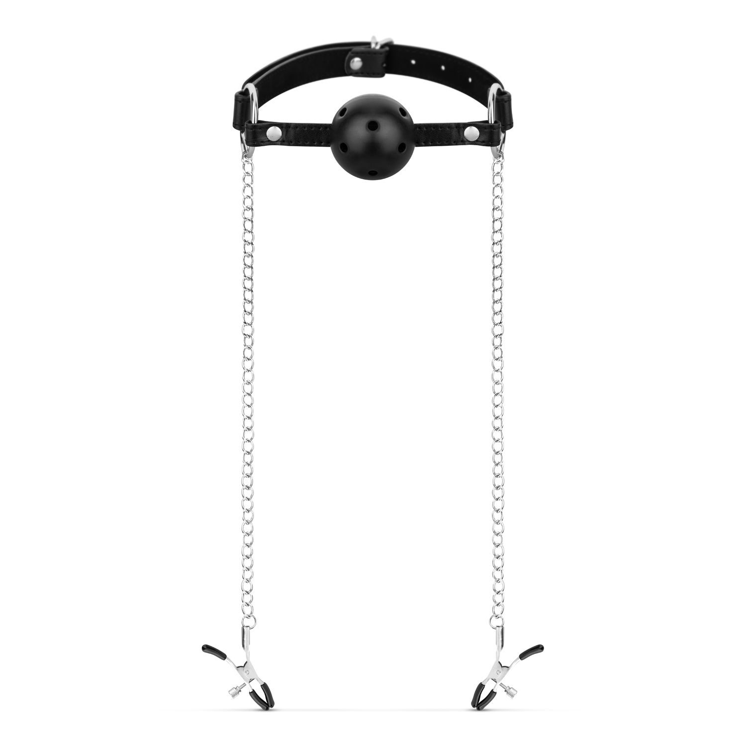 Bedroom Fantasies - Ball Gag met Tepelklemmen - Zwart - afbeelding 2