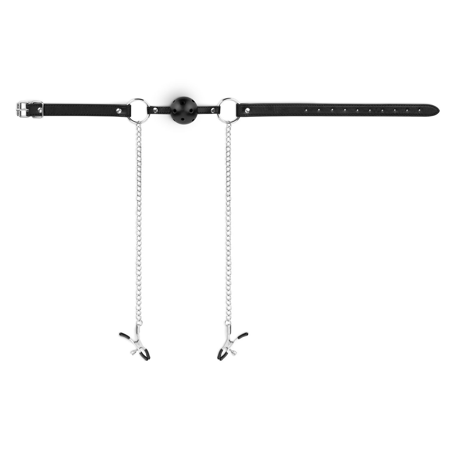 Bedroom Fantasies - Ball Gag met Tepelklemmen - Zwart - afbeelding 3