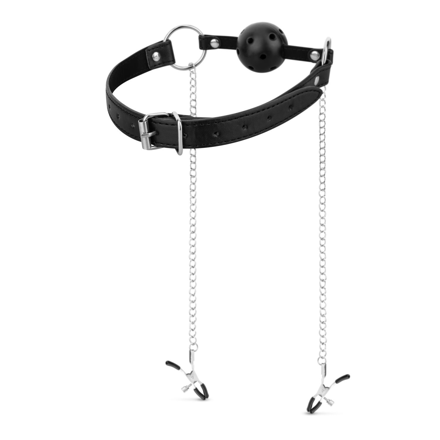 Bedroom Fantasies - Ball Gag met Tepelklemmen - Zwart - afbeelding 5