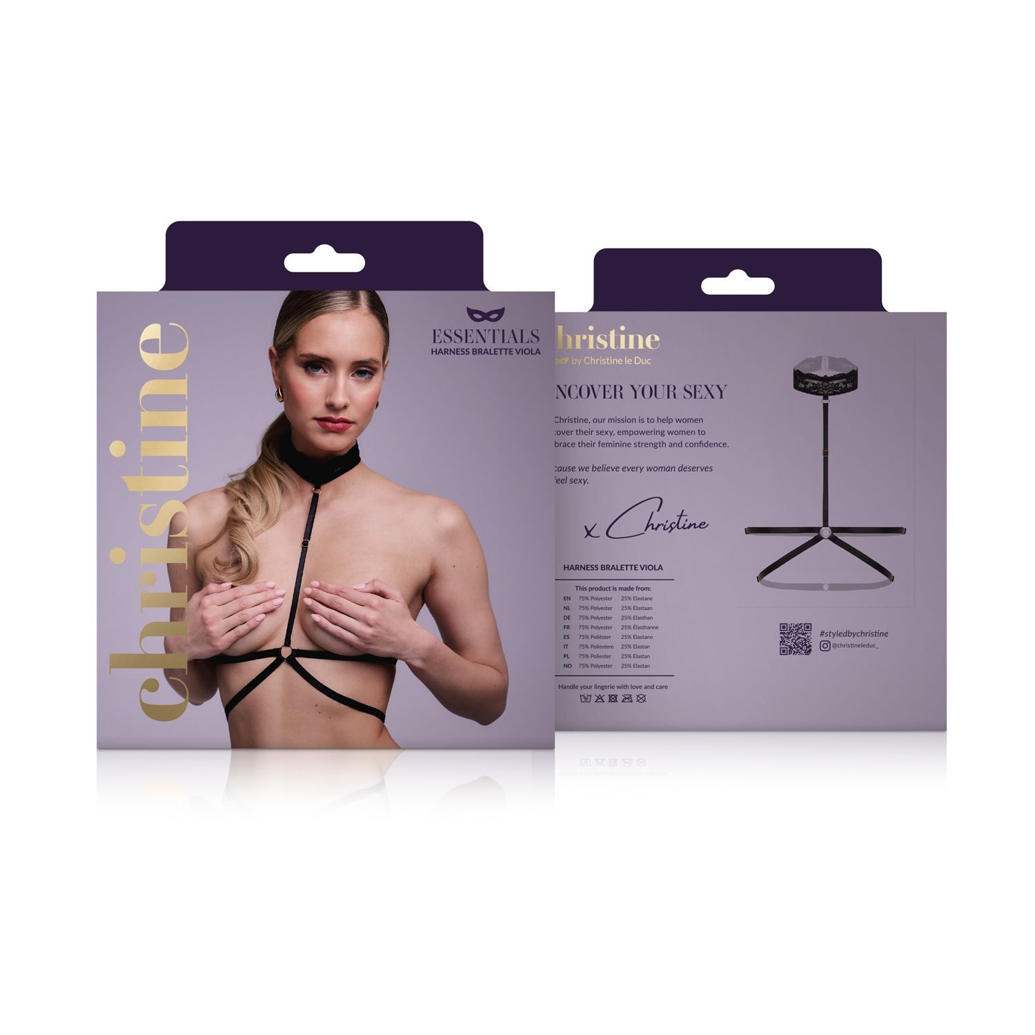 Christine - Strappy Harness Bralette met kant Viola - zw - afbeelding 6