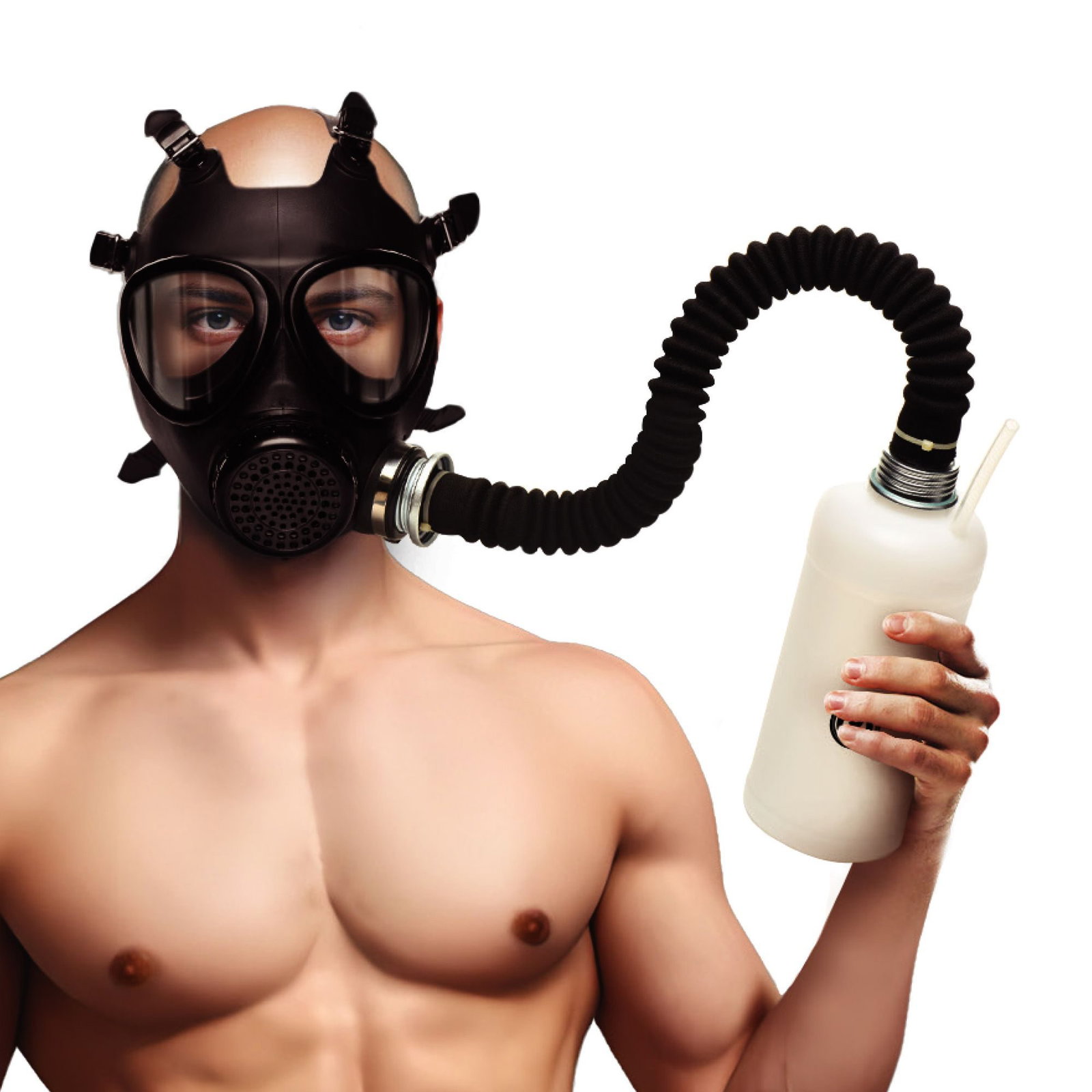 XR Brands - Inhaler Gas Masker Met Fles - Zwart & Wit - afbeelding 2