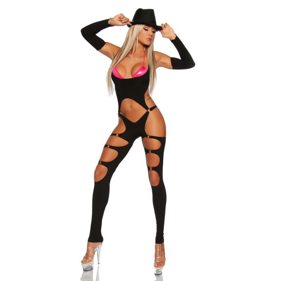 Gogo jumpsuit en vingerhandschoenen zwart
