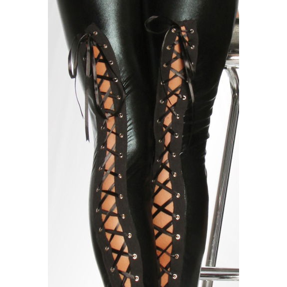 Wetlook legging veter zwart
