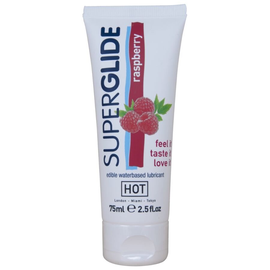 Hot - Superglide Eetbaar Glijmiddel Op Waterbasis Met Framboossmaak 75 ml