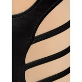 Wetlook bodystocking bandjes uitsparingen mesh