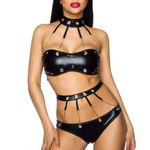 Zwarte wetlook lingerieset