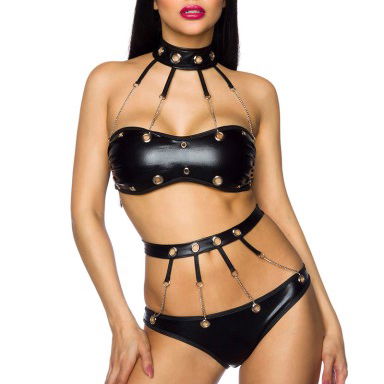 Zwarte wetlook lingerieset