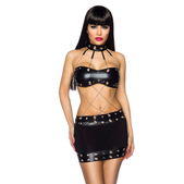 Zwarte wetlook set top en rok