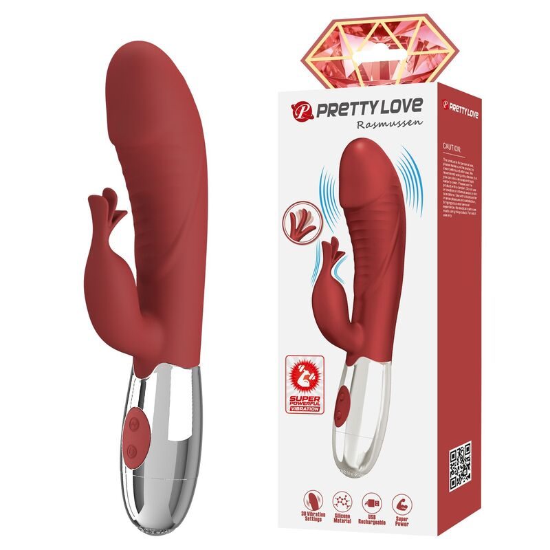 Pretty Love - Rozenhouten Konijnenvibrator 30 Functies USB Oplaadbaar Rood