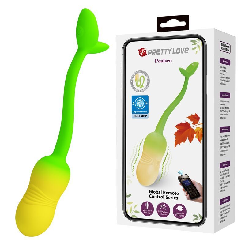 Pretty Love - Pulsen App-Besturing Vibrerend Ei Met 12 Functies, Oplaadbaar Via USB, Groen-Geel