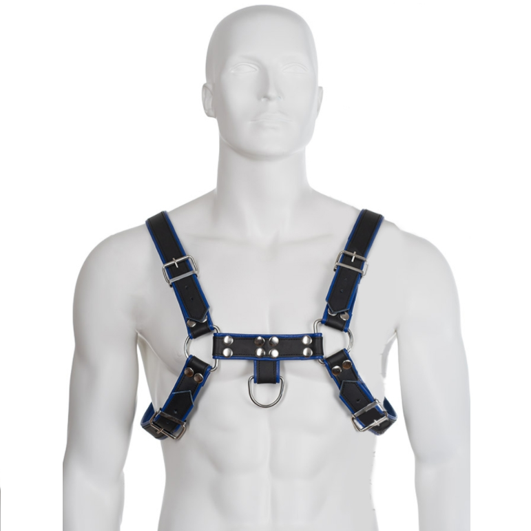 Leather Body - Blauw En Zwart Leathertuigje Borst Bulldog