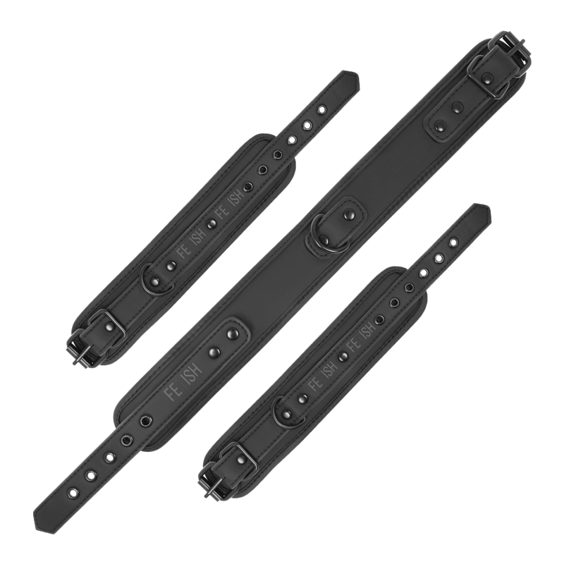 Fetish Submissive - Vegan Lederen Halsband En Handboeien Met Nopreen Voering - afbeelding 6