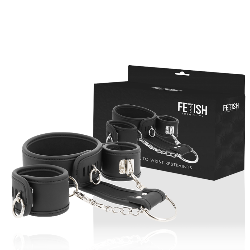 Fetish Submissive - Vegan Lederen Halsband En Handboeien Met Nopreen Voering - afbeelding 7