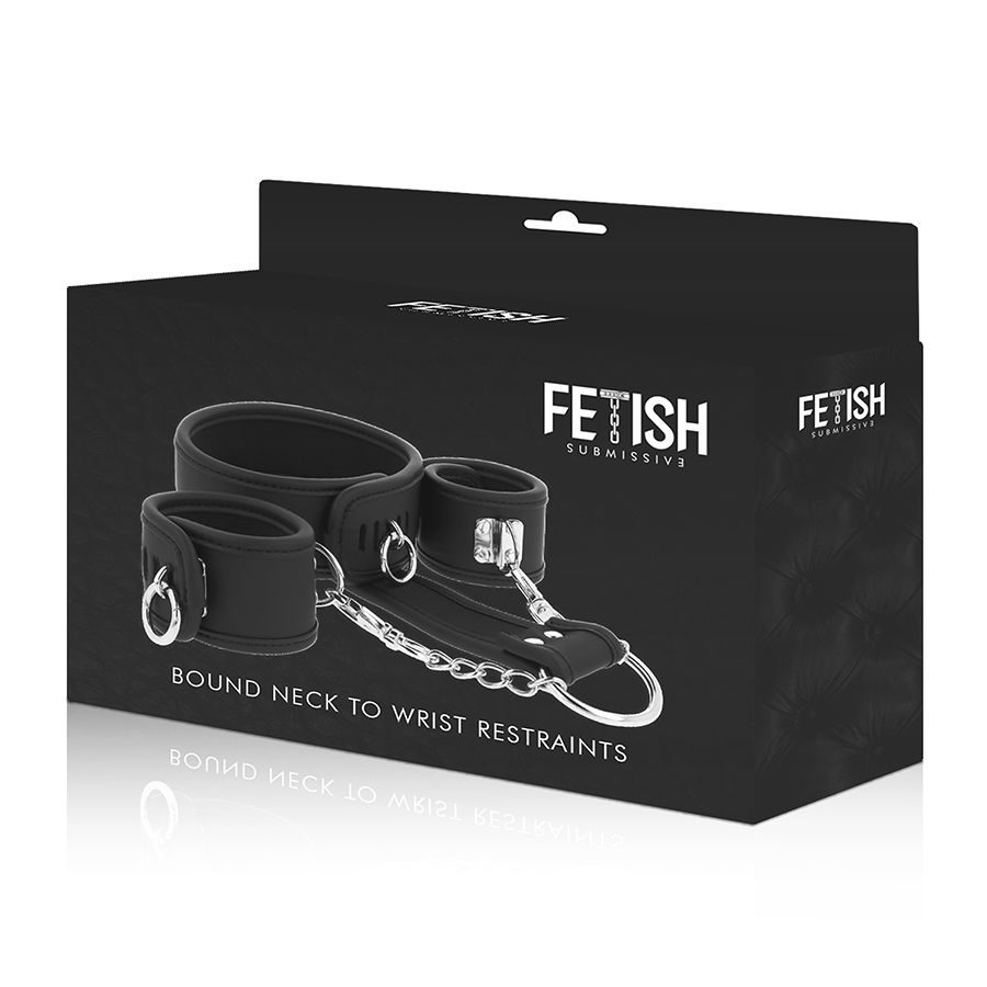 Fetish Submissive - Vegan Lederen Halsband En Handboeien Met Nopreen Voering - afbeelding 8
