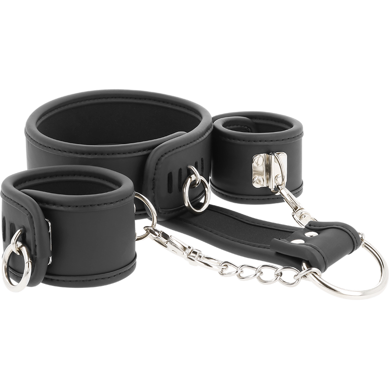 Fetish Submissive - Vegan Lederen Halsband En Handboeien Met Nopreen Voering