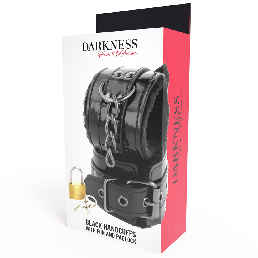 Darkness - Verstelbare Zwarte Lederen Handboeien Met Hangslot - afbeelding 6