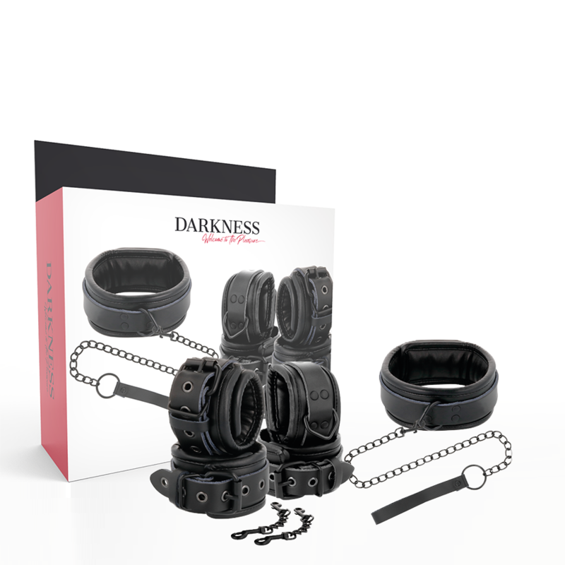 Darkness - Zwarte Lederen Handboeien En Kraag