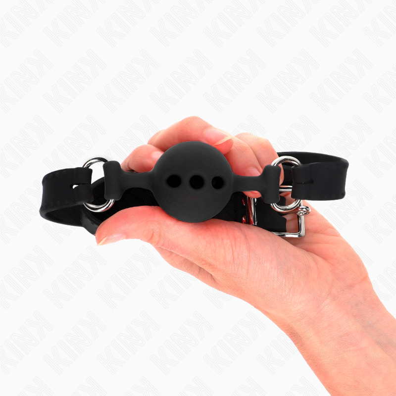 KINK - GAG 55 x 2 CM BAL 4 CM VOLLEDIGE SILICONEN MAAT S ZWART VERSTELBAAR 35-51 CM - afbeelding 4