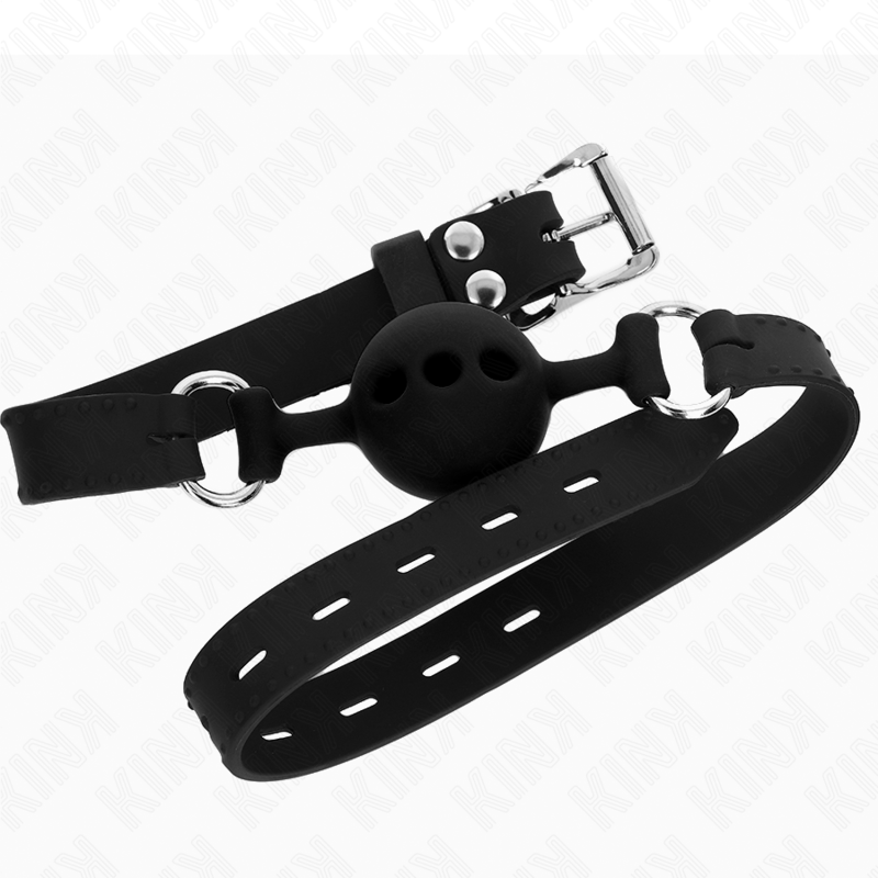 KINK - GAG 55 x 2 CM BAL 4 CM VOLLEDIGE SILICONEN MAAT S ZWART VERSTELBAAR 35-51 CM - afbeelding 2