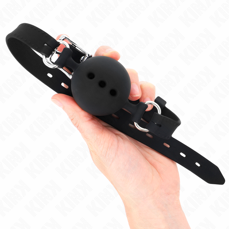 KINK - GAG 55 x 2 CM BAL 4,5 CM VOLLEDIGE SILICONEN MAAT M ZWART VERSTELBAAR 35-51 CM - afbeelding 2