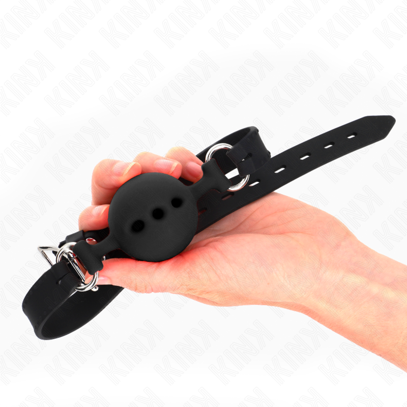 KINK - GAG 55 x 2 CM BAL 5 CM VOLLEDIGE SILICONEN MAAT L ZWART VERSTELBAAR 35-51 CM - afbeelding 3