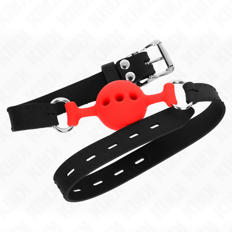 KINK - GAG 55 x 2 CM BAL 4 CM VOLLEDIGE SILICONEN MAAT S ROOD VERSTELBAAR 35-51 CM - afbeelding 3
