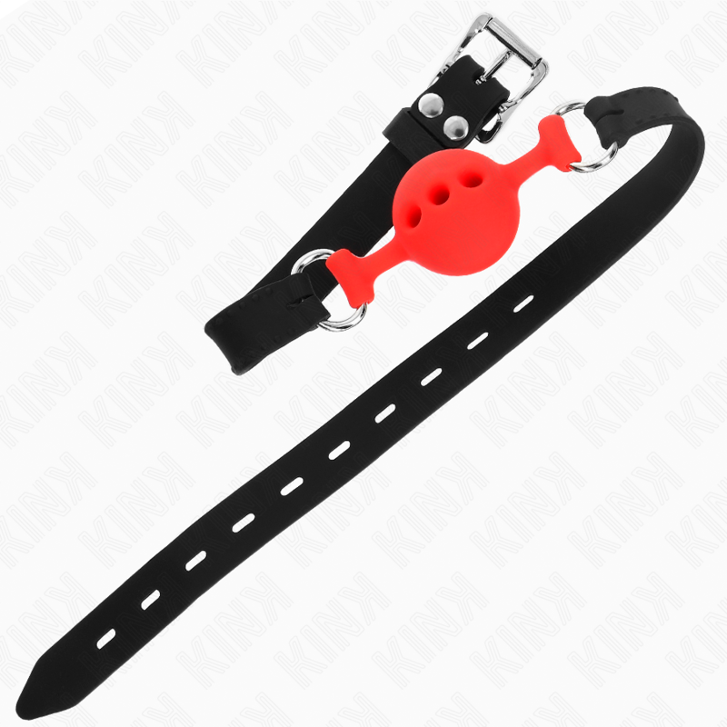 KINK - GAG 55 x 2 CM BAL 4 CM VOLLEDIGE SILICONEN MAAT S ROOD VERSTELBAAR 35-51 CM - afbeelding 4