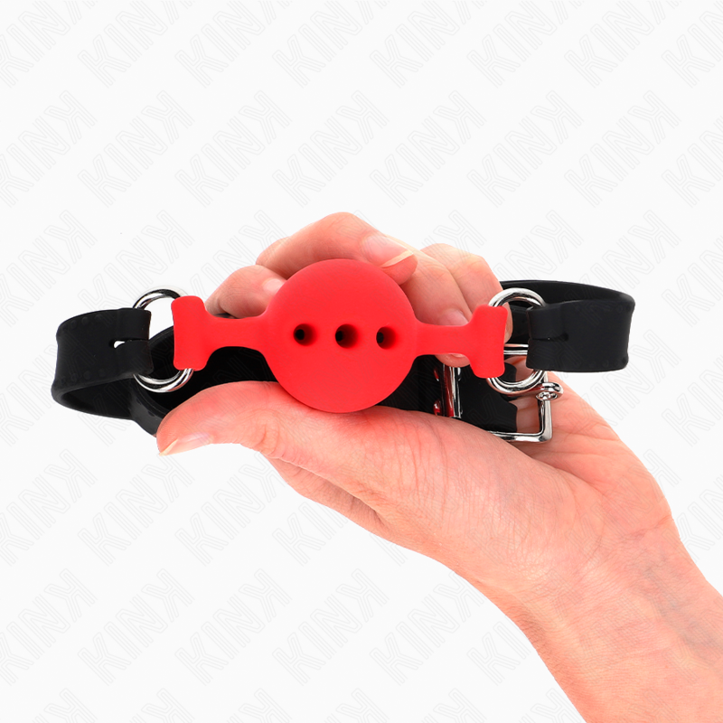 KINK - GAG 55 x 2 CM BAL 4 CM VOLLEDIGE SILICONEN MAAT S ROOD VERSTELBAAR 35-51 CM - afbeelding 2