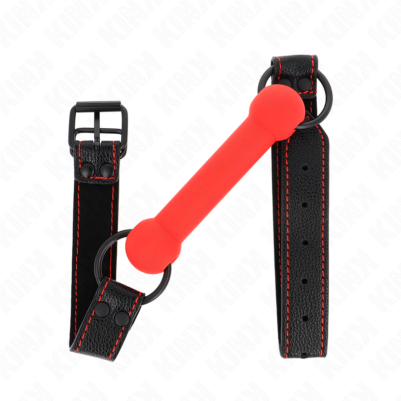 Kink - Botvormige Gag Met Verstelbare Rode Lederen Band 41-57 cm