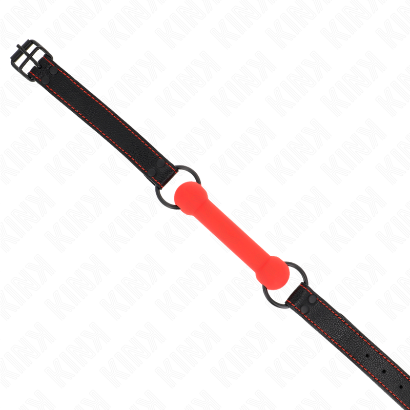 Kink - Botvormige Gag Met Verstelbare Rode Lederen Band 41-57 cm - afbeelding 3