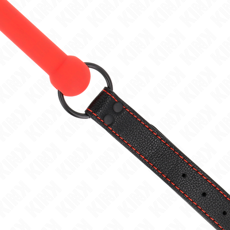 Kink - Botvormige Gag Met Verstelbare Rode Lederen Band 41-57 cm - afbeelding 4