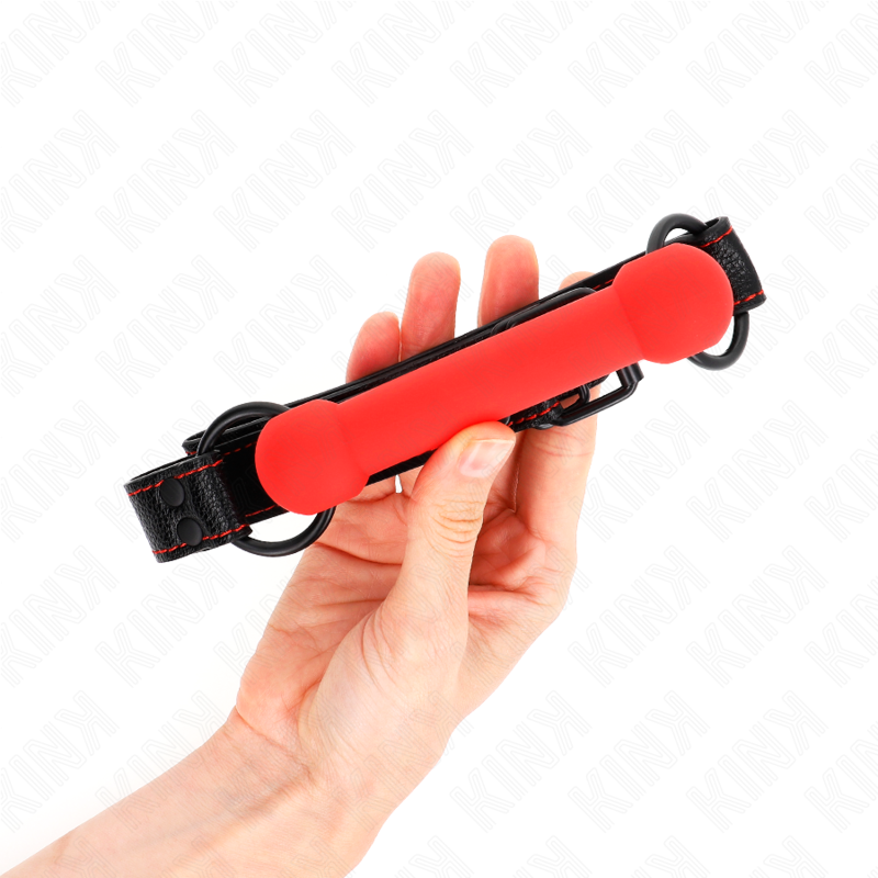 Kink - Botvormige Gag Met Verstelbare Rode Lederen Band 41-57 cm - afbeelding 2