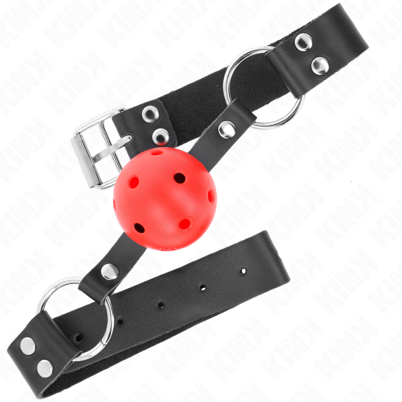 KINK - 4 CM ADEMENDE BALL GAG MET DUBBELE RODE KLINKNAGEL 62 x 2,5 CM VERSTELBAAR 42-58 CM - afbeelding 2