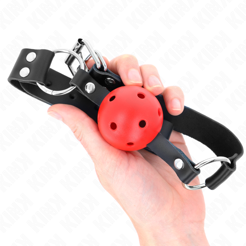 KINK - 4 CM ADEMENDE BALL GAG MET DUBBELE RODE KLINKNAGEL 62 x 2,5 CM VERSTELBAAR 42-58 CM - afbeelding 4
