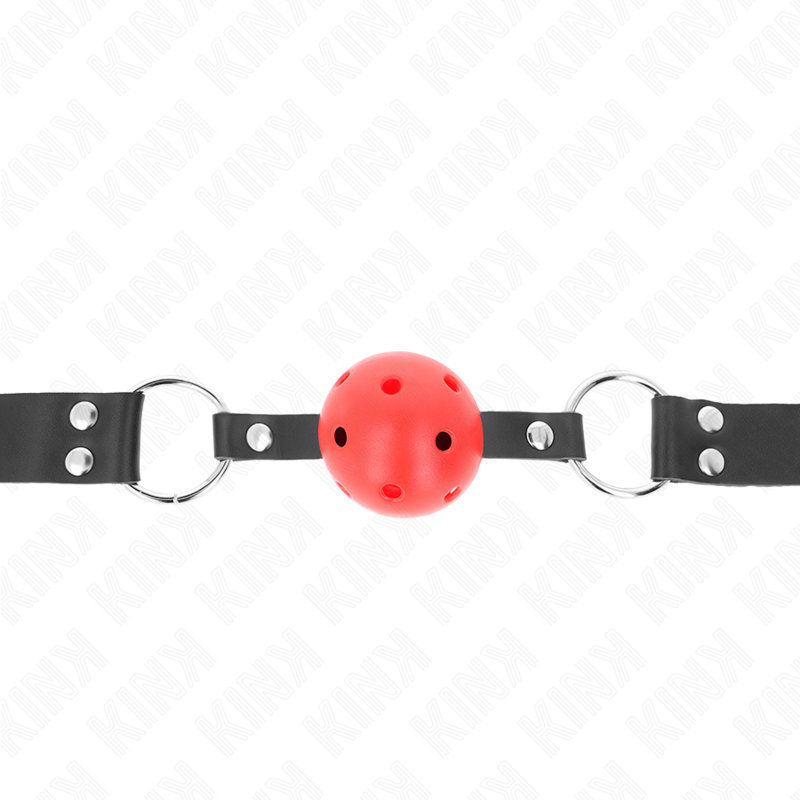 KINK - 4 CM ADEMENDE BALL GAG MET DUBBELE RODE KLINKNAGEL 62 x 2,5 CM VERSTELBAAR 42-58 CM - afbeelding 3
