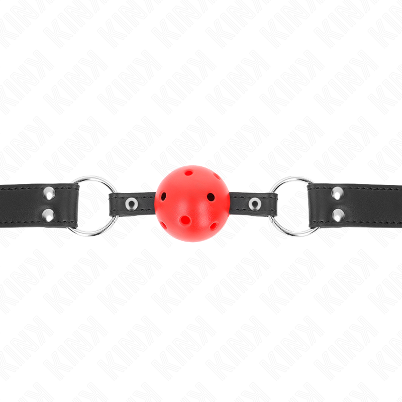 KINK - 4CM ADEMENDE BALL GAG MET DUBBELE LEDEREN KLINKNAGEL 62 x 2,5 CM VERSTELBAAR 42-58 CM - afbeelding 3