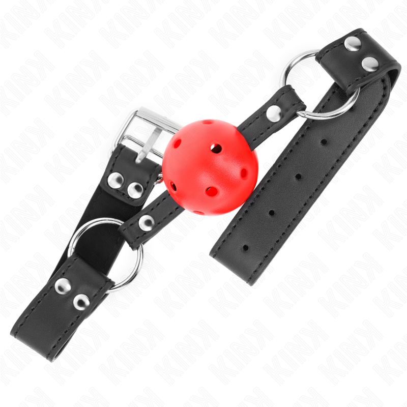 KINK - 4CM ADEMENDE BALL GAG MET DUBBELE LEDEREN KLINKNAGEL 62 x 2,5 CM VERSTELBAAR 42-58 CM - afbeelding 2